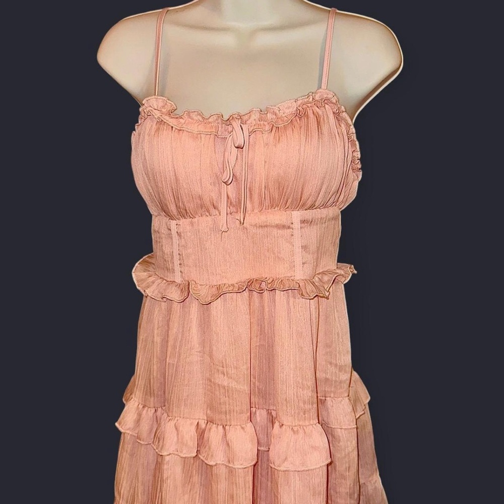Pink Ruffled Spaghetti Strap Dress